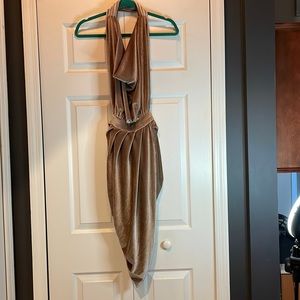 Asymmetrical , Halter backless mini dress